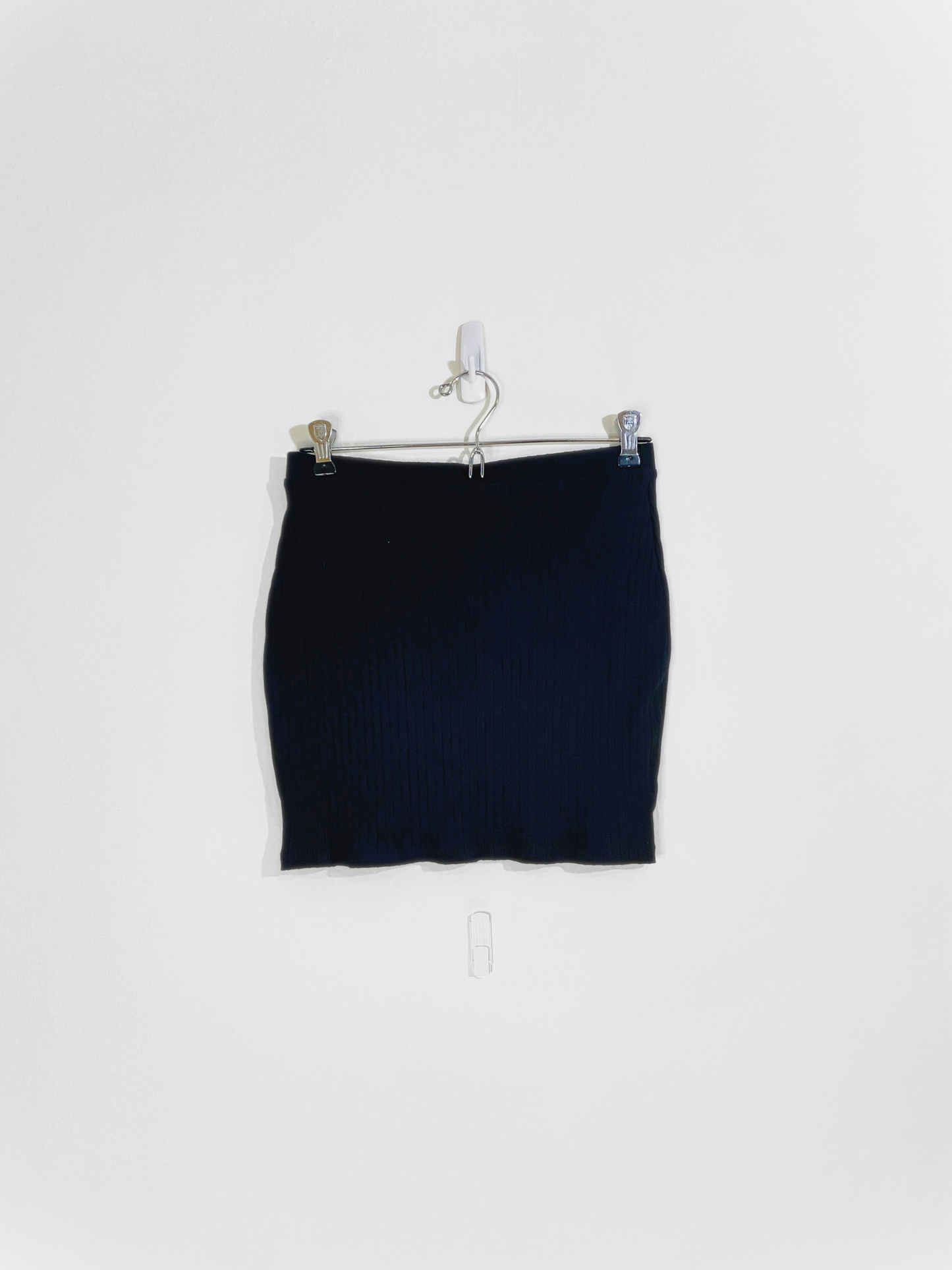 Black Ribbed Mini Skirt (Small)