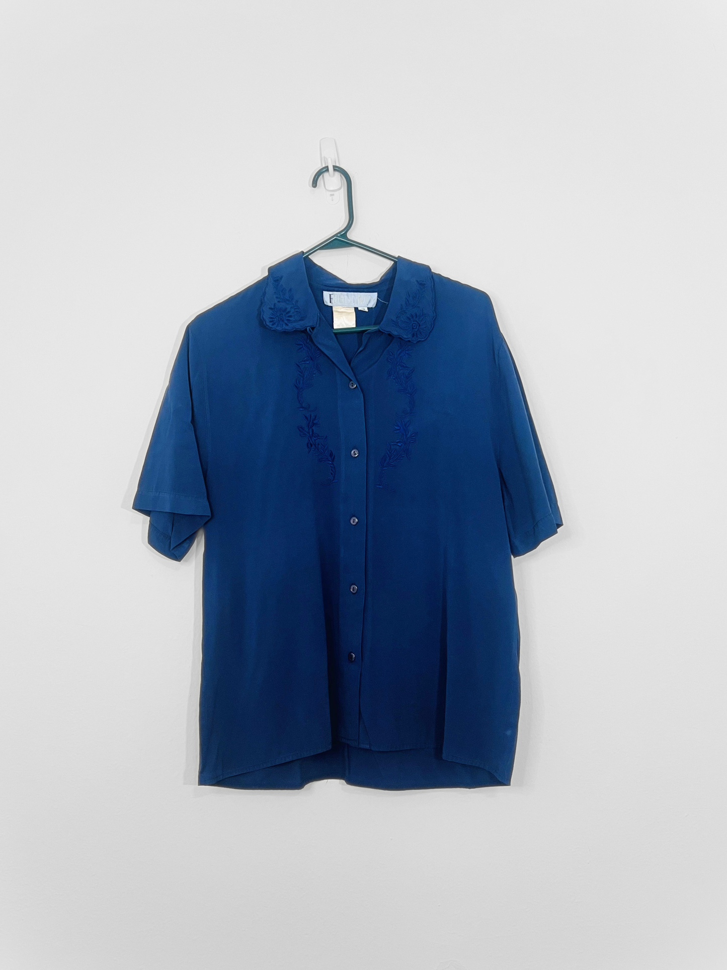 Blue Embroidered Blouse (Size 12)