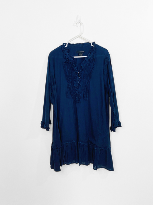 Navy Ruffle Blouse (1X)