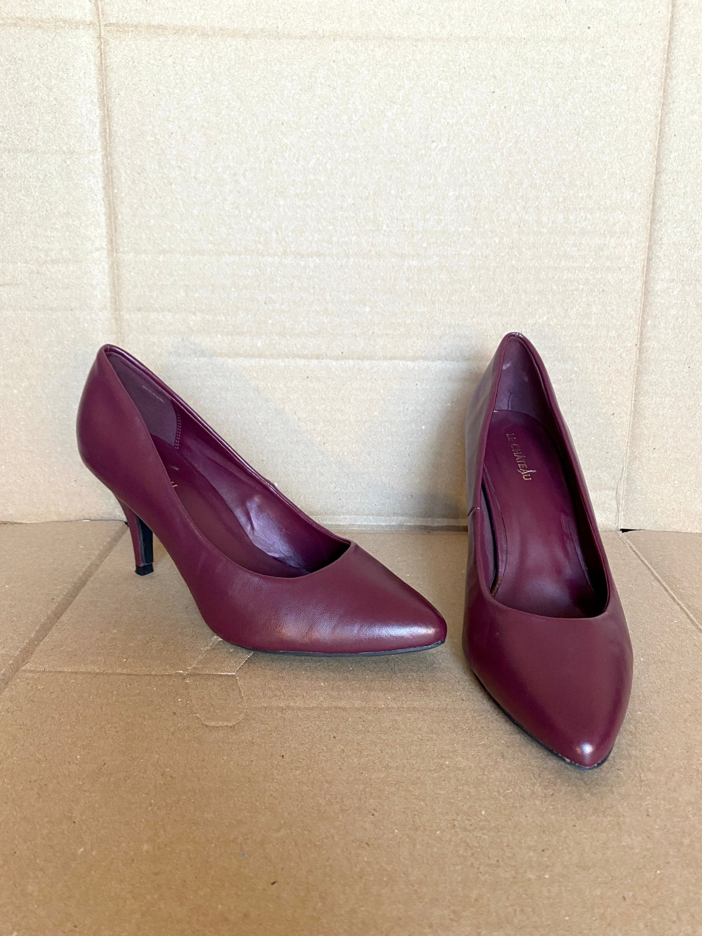 Wine Faux Leather Heels (Size 10)