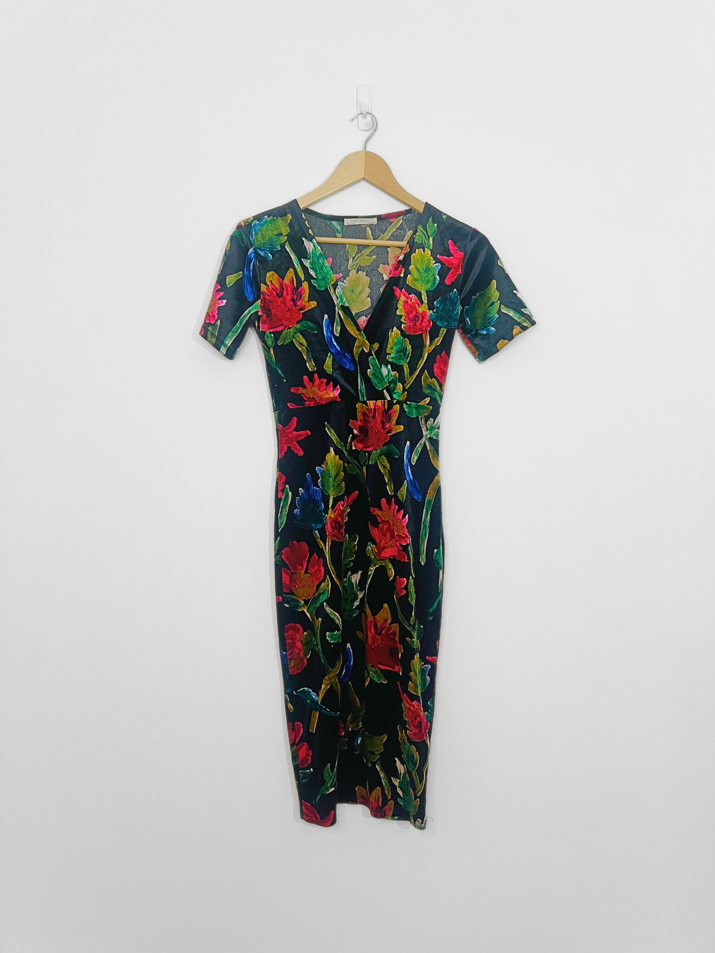 Velvet Floral Midi Dress (Small)