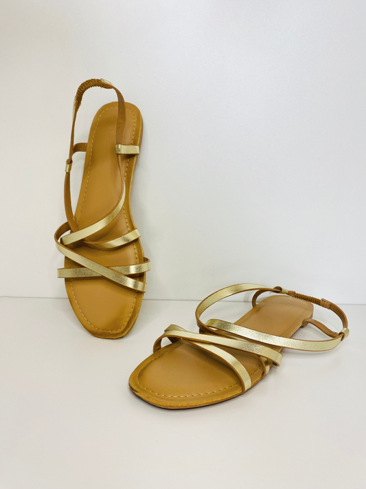 Gold Strappy Sandals (Size 9.5)