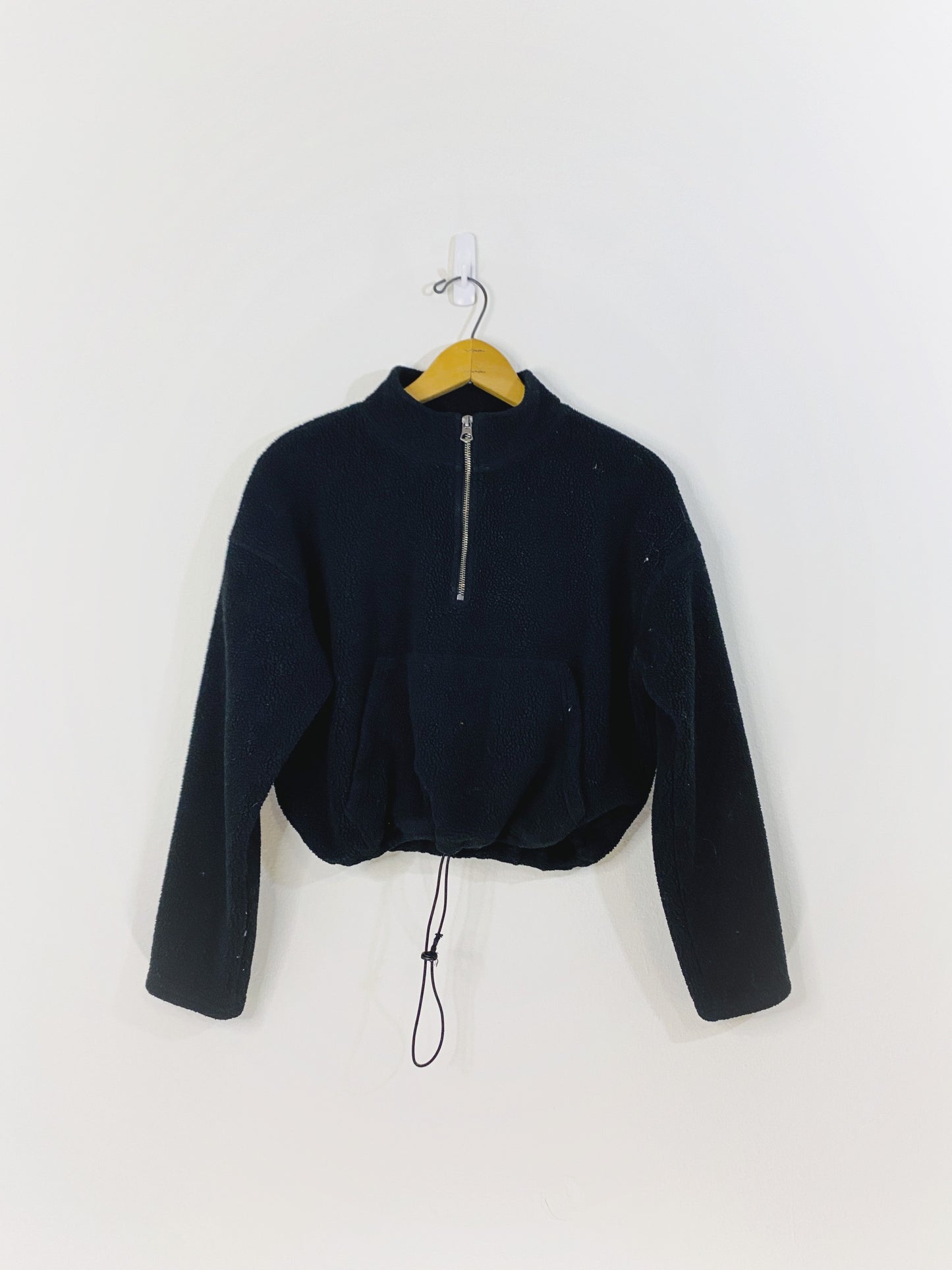 Cropped Black Fleece Sweater (XS)