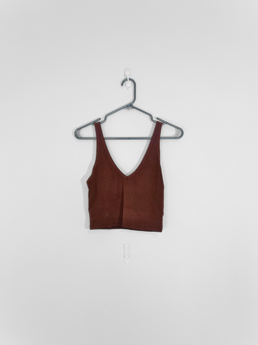 Brown Ribbed Cropped Tank Top (Large)
