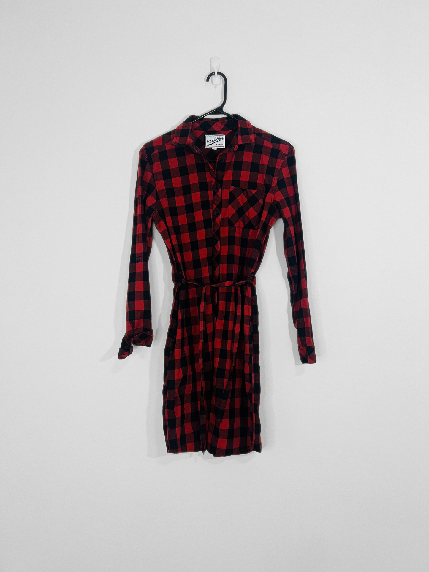Red Plaid Shirt Dress (Small)