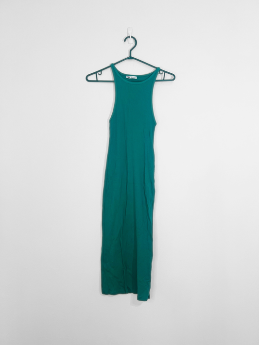 Green Ribbed Bodycon Dress (Small)