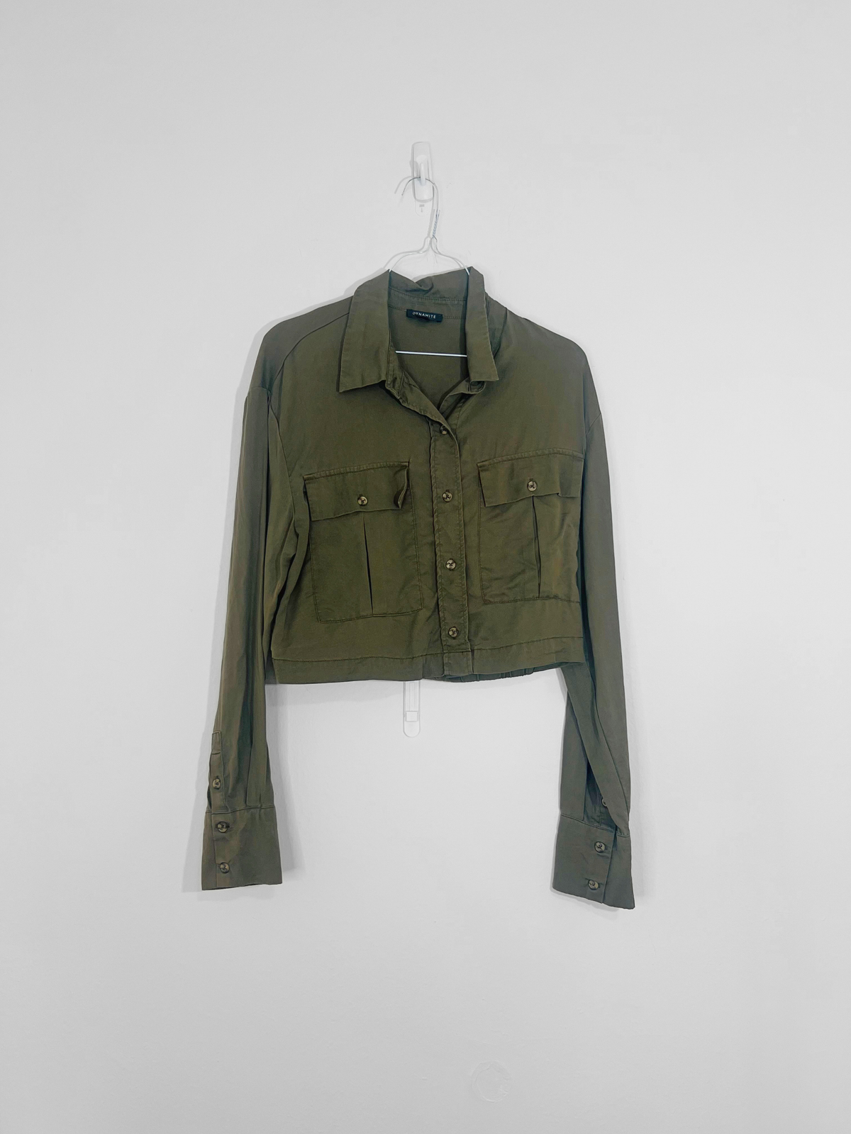 Olive Green Cropped Button Down (Small)