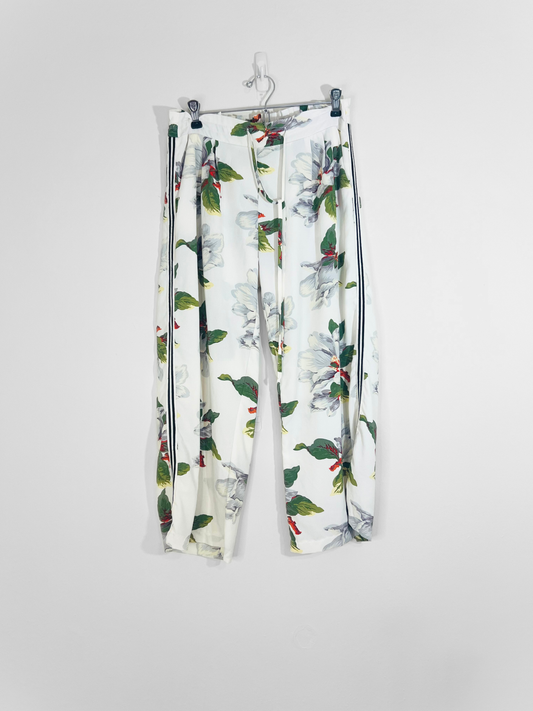 White Tropical Print Pants (Medium)