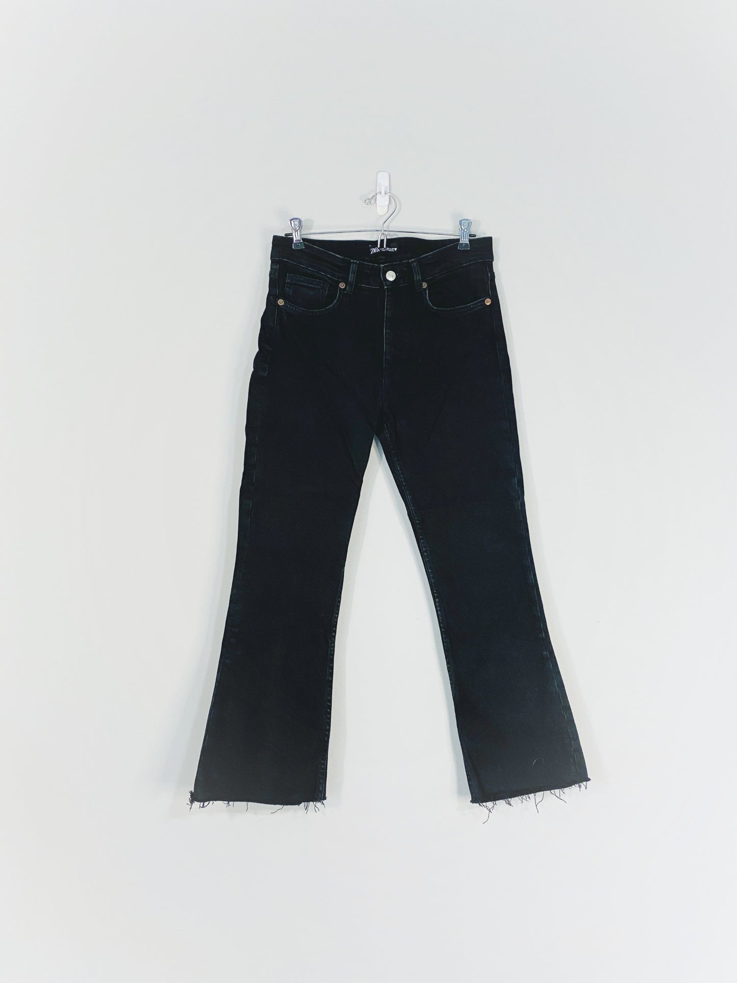 Black Bootcut Jeans with Frayed Hems (Size 6)