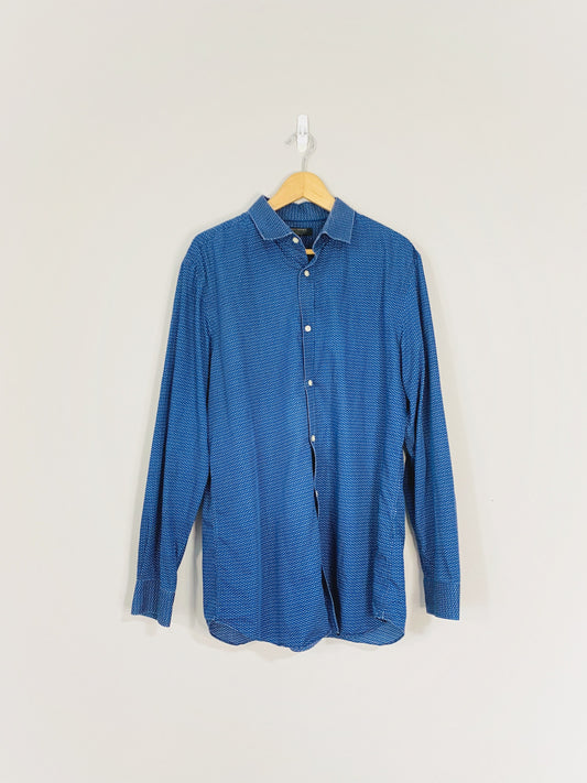 Chemise à pois bleu marine (XL, 17,5)