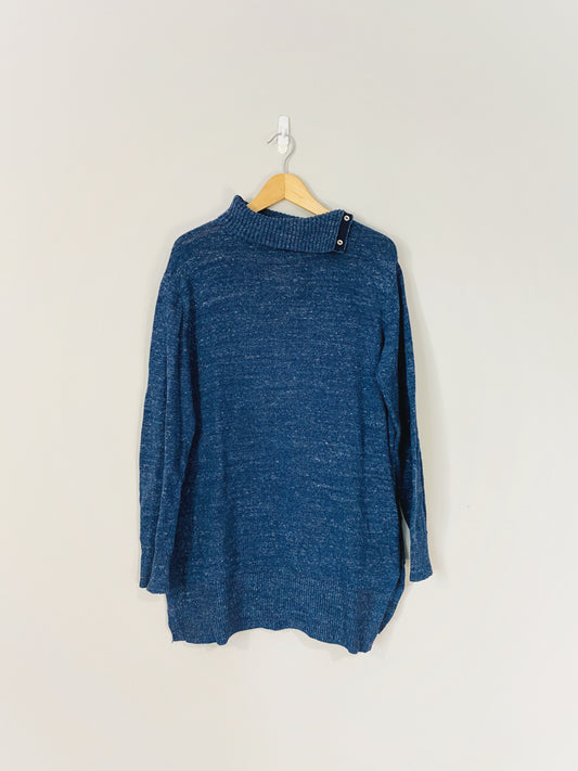 Blue Oversized Snap Neck Sweater (Large)