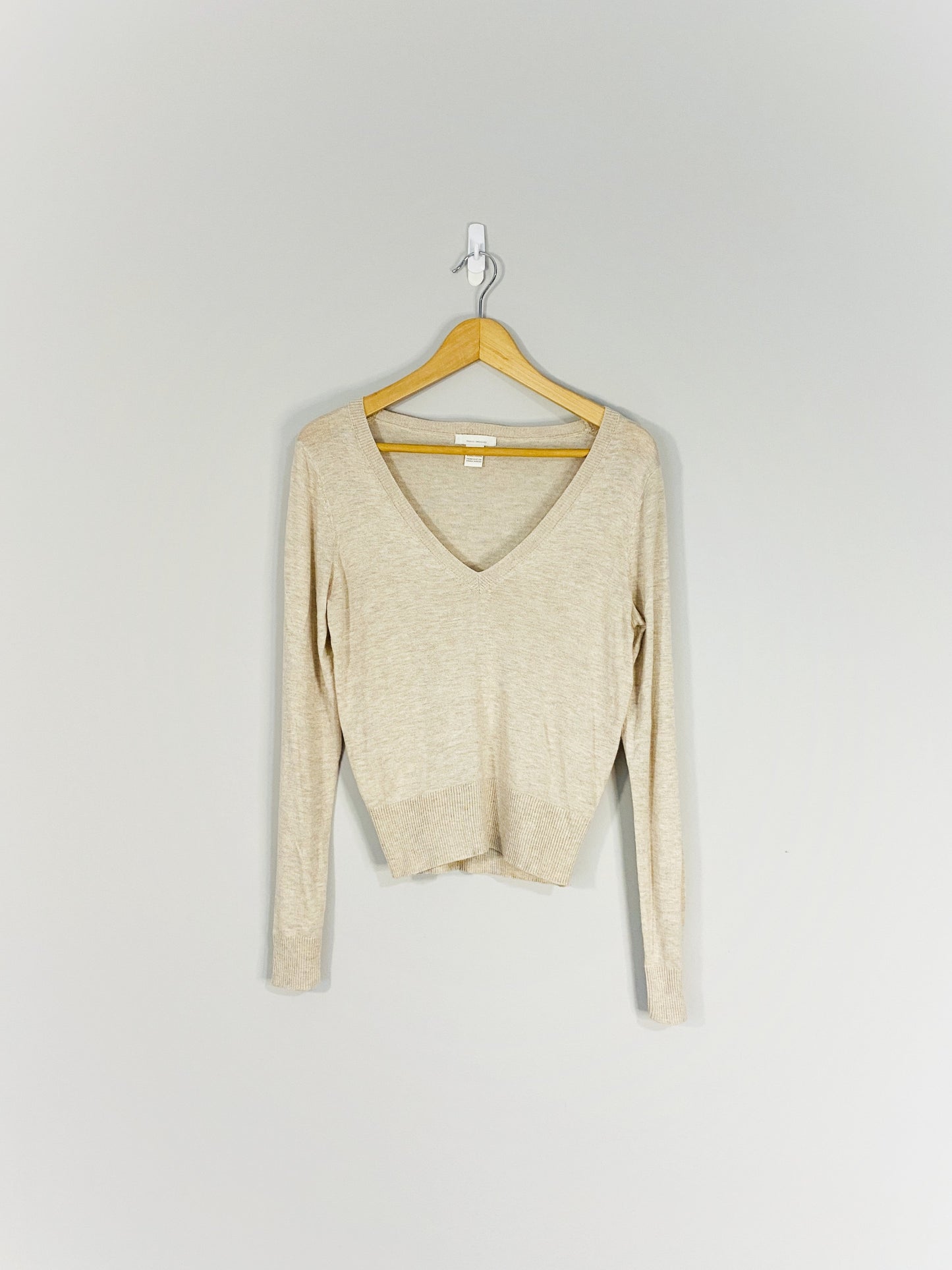 Cream Light-knit V-Neck Sweater (Small)