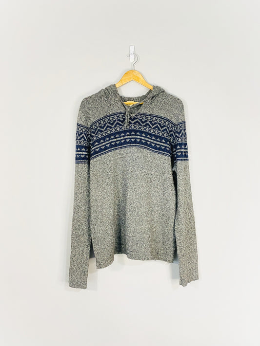 Pull à capuche en tricot gris (XL)