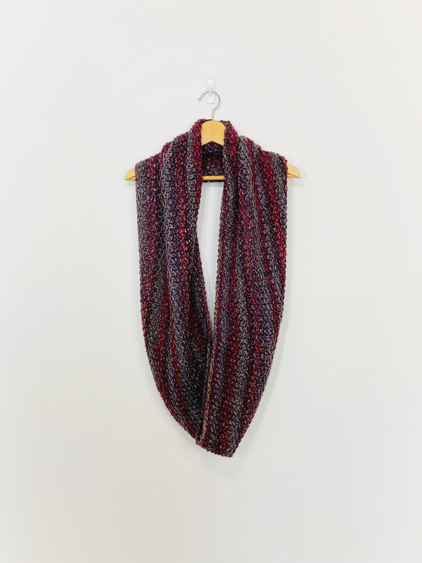 Burgundy and Grey Knit infinity Scarf