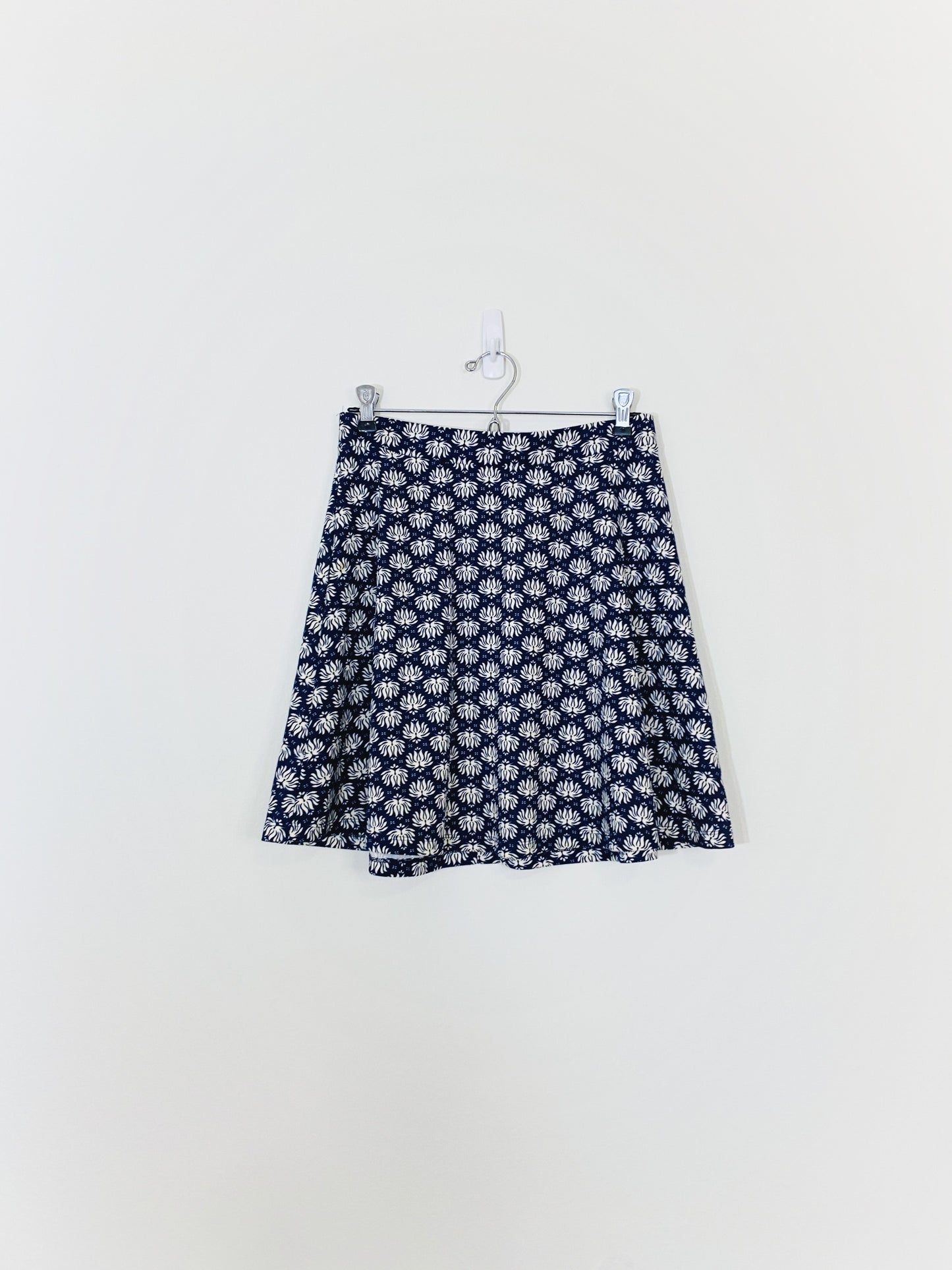 Navy Patterned Skater Skirt (Small)